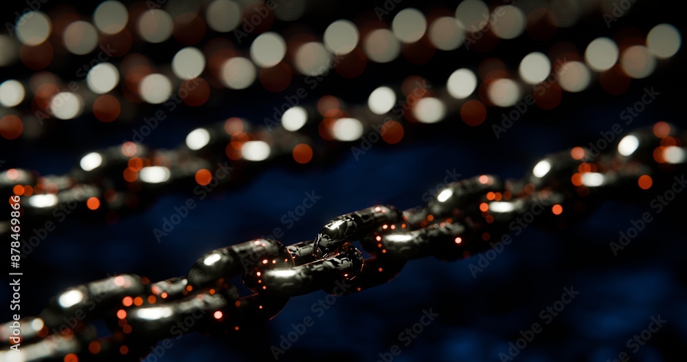 Poster futuristic blockchain concept with glowing blue bokeh and chain links