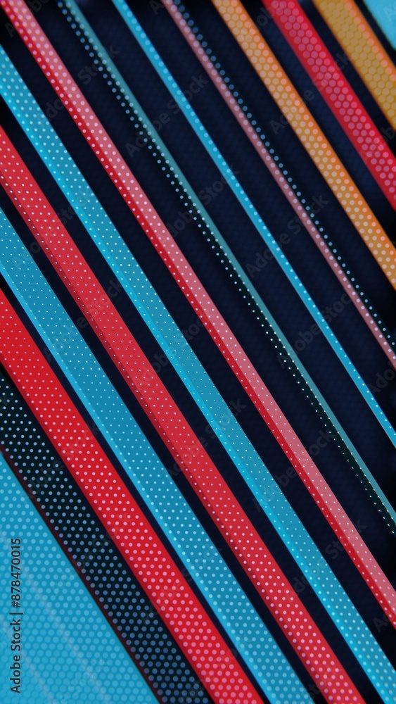 Poster Abstract Pattern with Multicolored Diagonal Stripes and Hexagonal Dots..