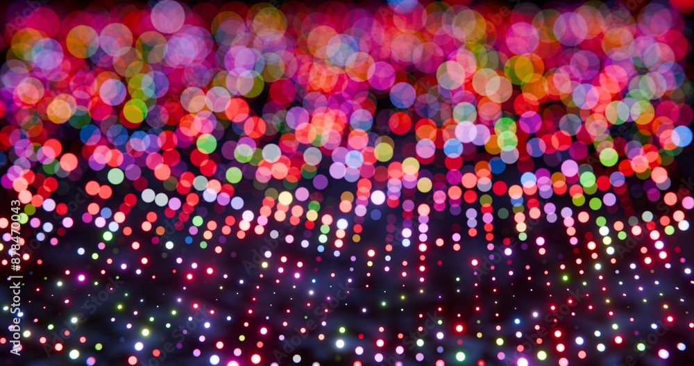 Poster vibrant multicolored bokeh lights with abstract pattern on dark background
