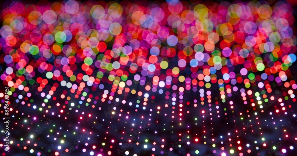 Poster vibrant multicolored bokeh lights with abstract pattern on dark background