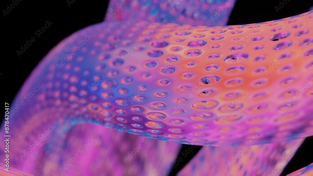 Poster Abstract 3D Structure with Pink and Purple Mesh and Neon Bokeh Background