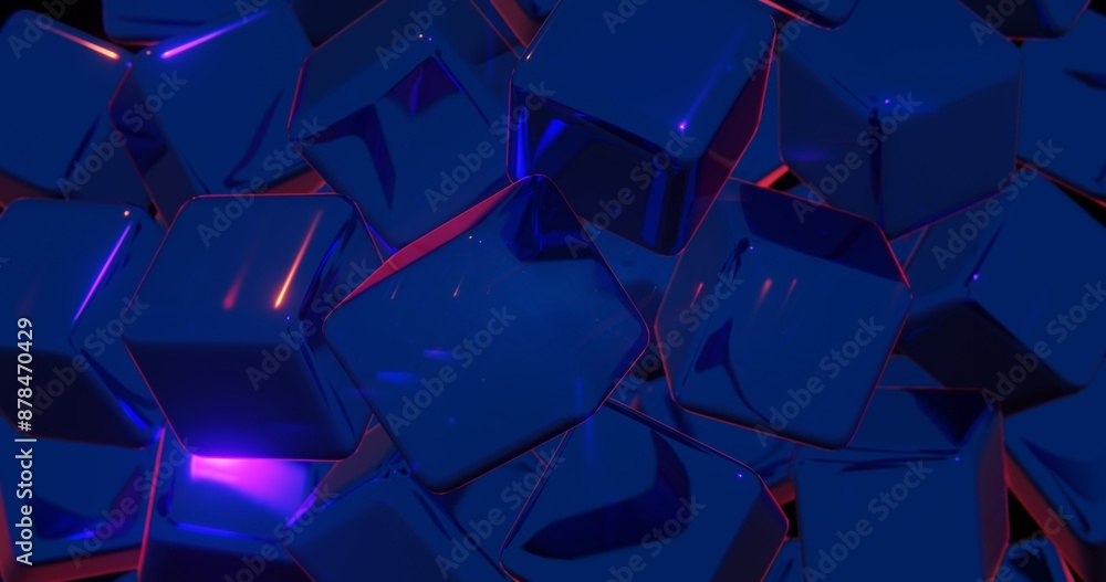 Poster abstract 3d cubic pattern with blue and pink neon highlights