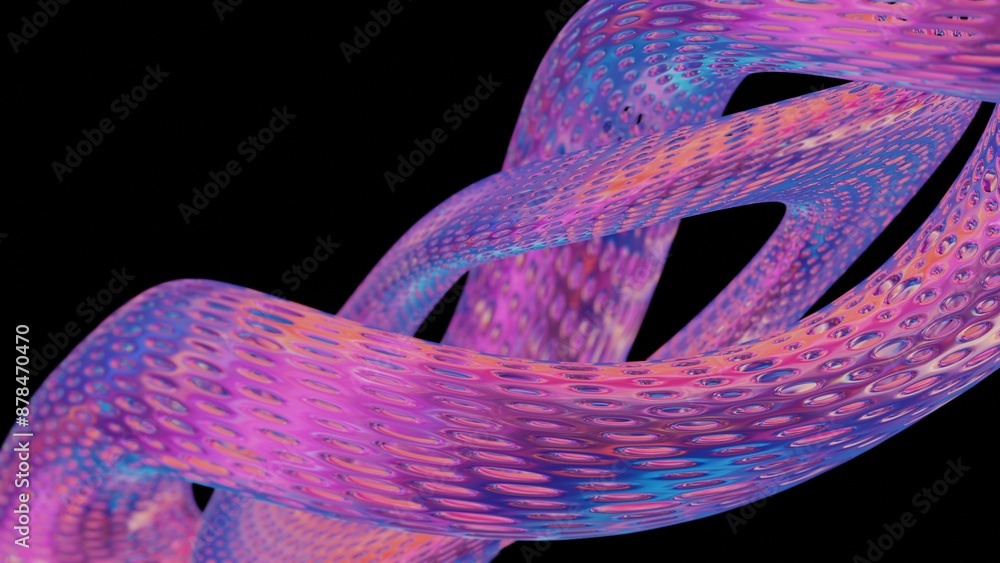 Poster abstract 3d structure with pink and purple mesh and neon bokeh background