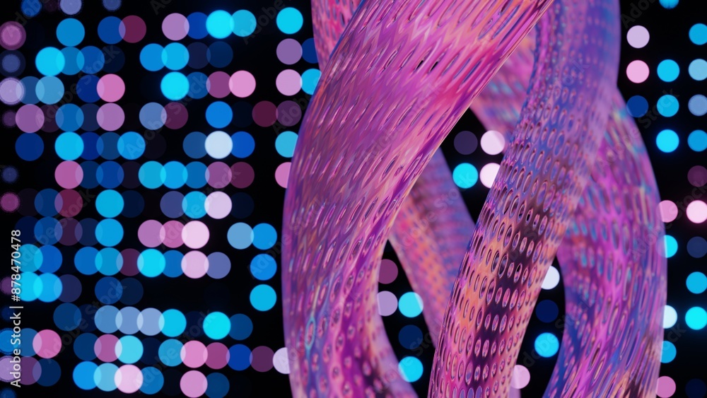 Poster Abstract 3D Structure with Pink and Purple Mesh and Neon Bokeh Background