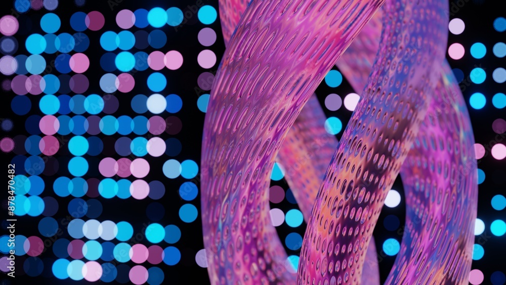 Poster Abstract 3D Structure with Pink and Purple Mesh and Neon Bokeh Background