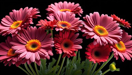 Fototapeta premium Isolate Gerbera Flowers on Black Background