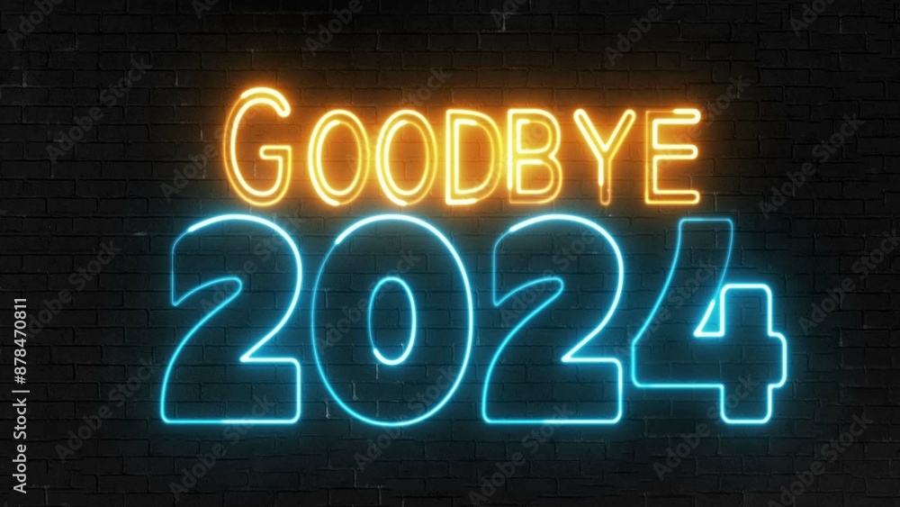 Poster goodbye 2024 text font with light. luminous and shimmering haze inside the letters of the text goodb