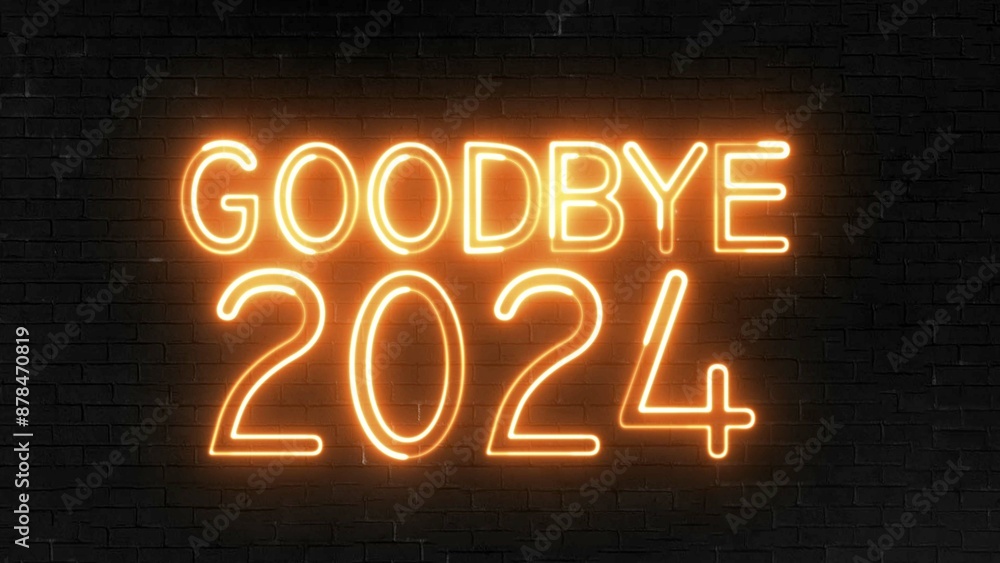 Poster goodbye 2024 text font with light. luminous and shimmering haze inside the letters of the text goodb