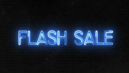 Flash Sale text font with neon light. Luminous and shimmering haze inside the letters of the text Flash Sale. Flash Sale neon sign. 