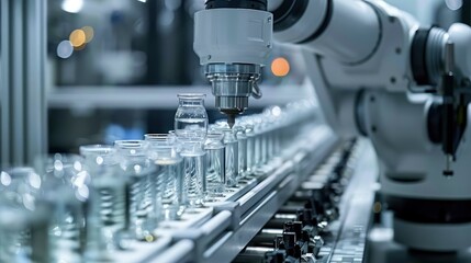 A robot arm handling fragile glass components in a precision manufacturing process.