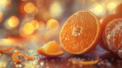 Freshly Sliced Oranges with Festive Bokeh. A Citrusy Delight
