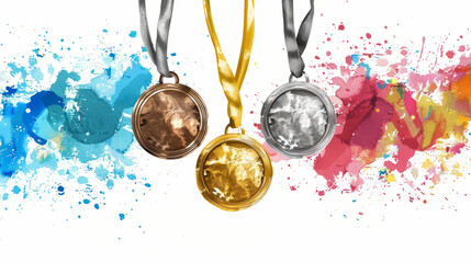  illustration of Gold, silver and bronze olympic medals