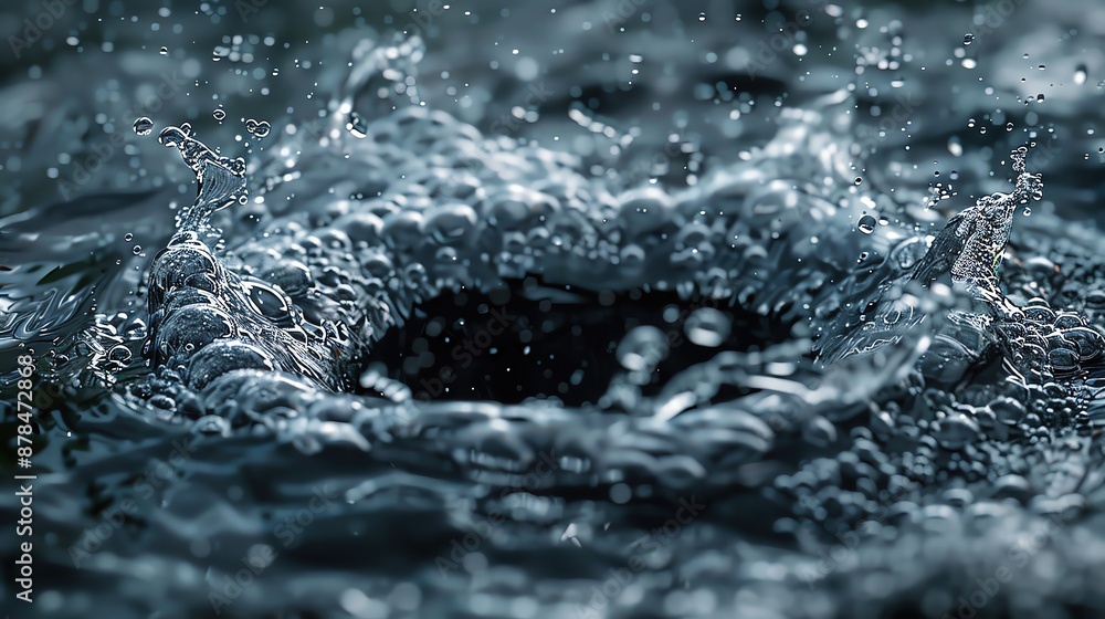 Poster high-speed close-up of water splash creating a mesmerizing ripple effect, perfect for backgrounds an