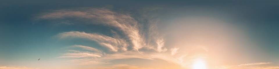 Sky 360 panorama - Bright blue sky filled with fluffy white Cumulus clouds. Seamless hdr spherical 360 panorama. Sky dome sky replacement for aerial drone 360 panoramas. Weather and climate change
