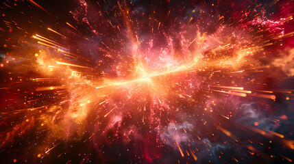  A cosmic explosion of red and orange sparks,