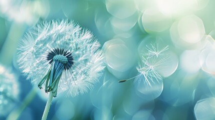 Blowball Dandelion Close-Up: Spring Morning with Bokeh Background - Concept of Nature's Delicacy