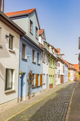 Colorful houses in a cobblestoned street in Erfurt, Germany