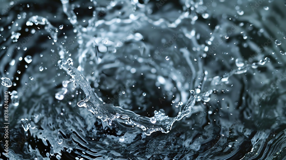 Poster high-speed photograph capturing water splash creating dynamic ripples and droplets in motion, offeri