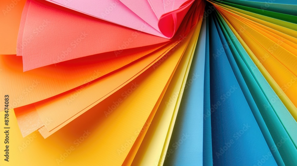 Poster colorful paper sheets arranged in a fan shape in close up view