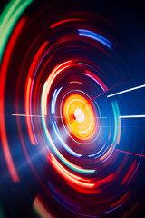 Abstract archery circle target background with colorful arrow light stripes bullseye