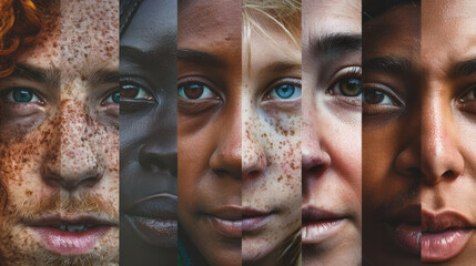 Diverse Faces Close-Up Showcasing Multicultural Unity and Individuality