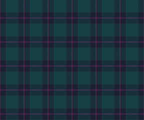 Plaid fabric pattern, green, navy, purple, seamless for textiles and designing clothing, skirts, pants, aprons, tablecloths, blankets or decorative fabrics. Vector illustration.