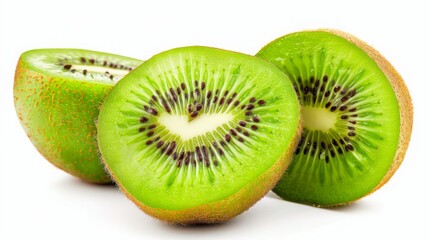 Fresh, Juicy Kiwi Fruit Slices Isolated on White