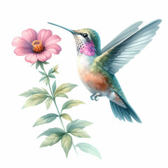 Fototapeta premium hummingbird hovering over a flower on white background