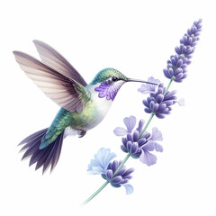 Obraz premium hummingbird hovering over a flower on white background