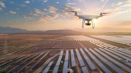 Drone flying over a solar farm