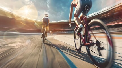 Cyclist Racing on Track with Aerodynamic Speed and Competitive Drive