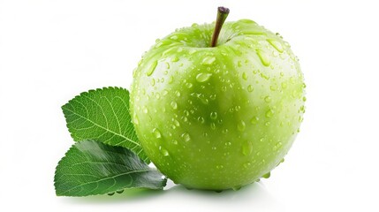 Fresh Green Apple with Water Droplets. Juicy, Healthy Snack