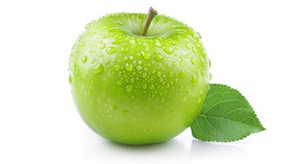 Fresh Green Apple with Water Drops. Juicy and Healthy Fruit