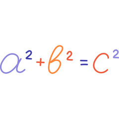 Mathematical formula handwritten lettering. Cartoon concept of back to school. A2+B2=C2 thin outline.