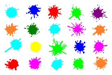 Color paint splatter. Colorful ink stains, abstract paints splashes and wet splats. Watercolor or slime stain vector set. Colorful stain and splash, splat messy, inkblot splashing illustration