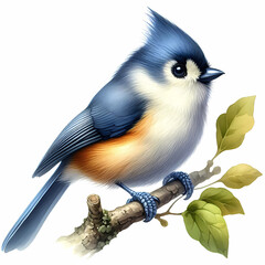 Fototapeta premium tufted titmouse bird watercolor image on white background