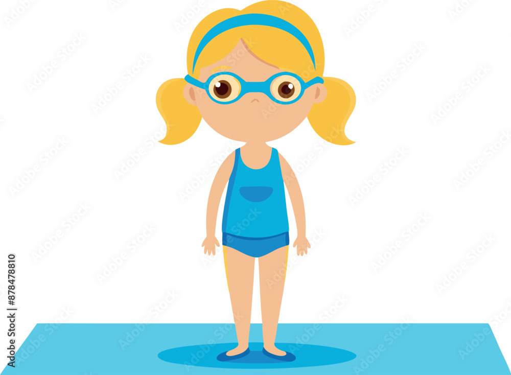 Wall mural Cartoon illustration of a young girl in a blue swimsuit and goggles