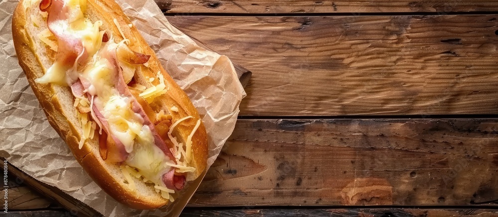 Poster delicious cheese and ham roll with copy space image.
