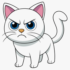 ANGRY white cat vector illustration