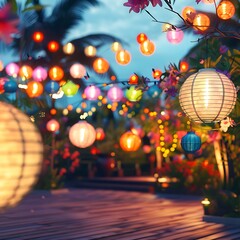 Sch&ouml;ne Dekoration mit Lampions f&uuml;r eine Gartenparty