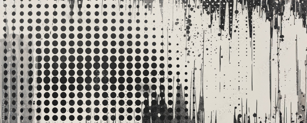 Aufkleber black and white abstract design with polka dot pattern and vertical strokes