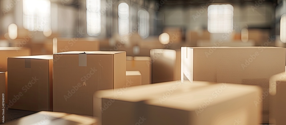 Poster Close-up view of carton boxes in an empty room, with copy space image.