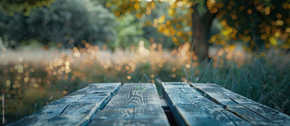 Aufkleber blurry nature background with a tabletop providing copy space image.
