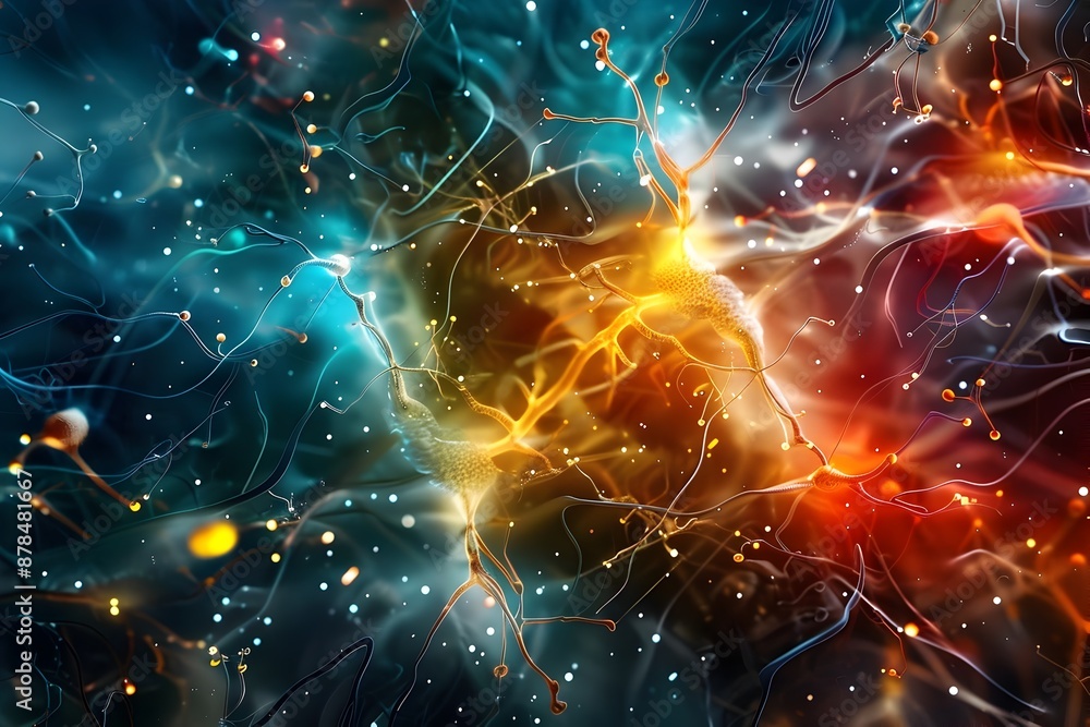 Poster the abstract neural network of the cerebellum showcases a vibrant and dynamic representation of syna