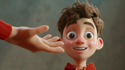 A kid looking bashful while receiving a compliment. Animated character, C4D model rendering, 3D rendering - Generative AI