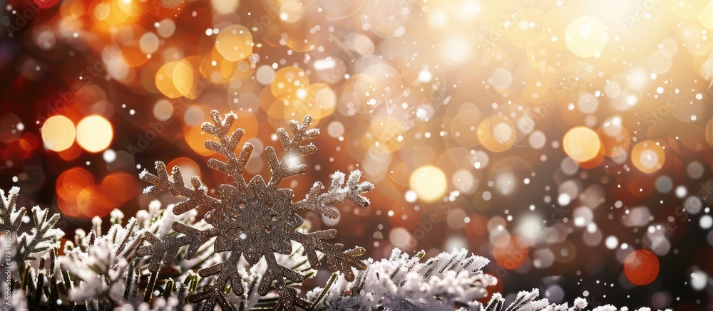 Poster Festive Christmas greeting card with snowflake New Year symbol on a Noel background with copy space image.