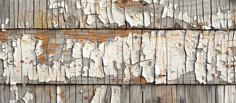 Aufkleber an old wooden background showing cracked and peeling paint, perfect for adding text or graphics in t