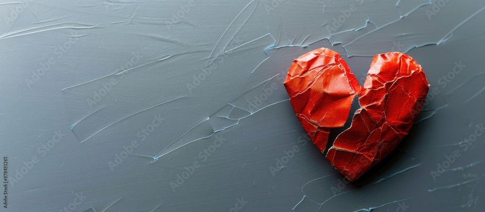 Poster Close-up image depicting a broken heart to symbolize divorce, with space for text against a gray background. image with copy space
