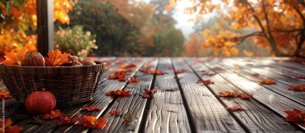 Aufkleber Deck table set in an autumn theme with a vacant surface for copy space image.