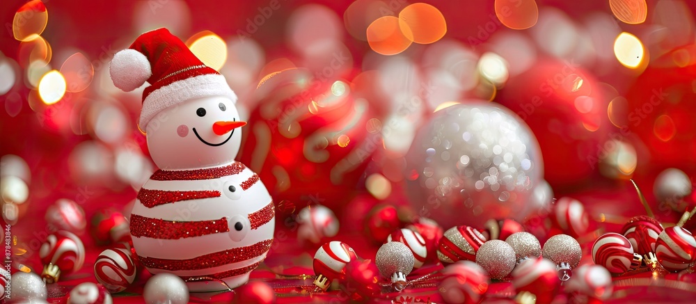 Poster close-up view of christmas toys with a background featuring christmas ornaments; detailed with copy 